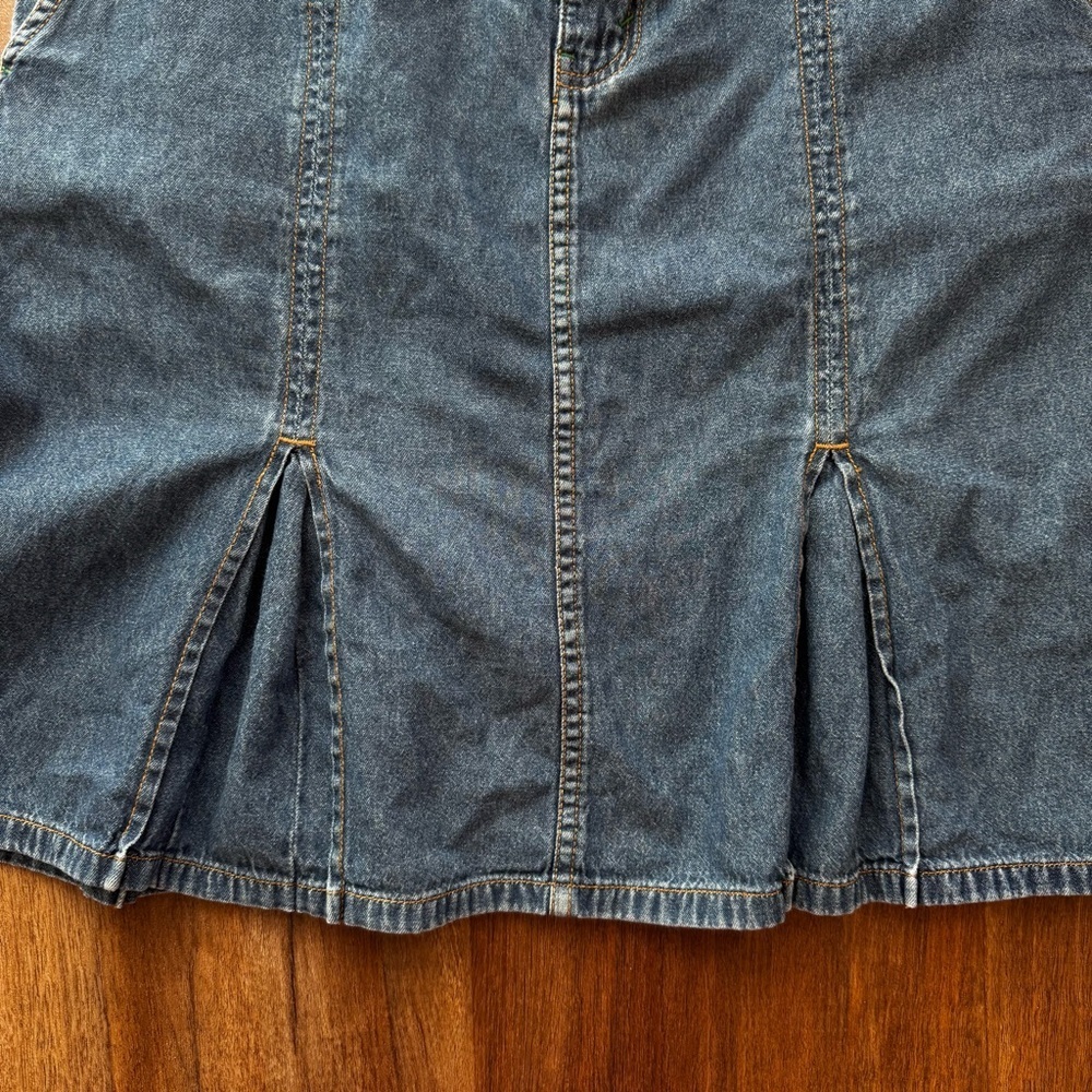 Vintage Eddie Bauer Denim Skirt Pleated Panel Cotton Jean Skirt Y2K Casual - Picture 4 of 8